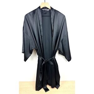 Victoria's Secret Angels Black Satin Kimono‎ Robe O/S One Size